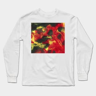 Abstract colorful background with hand-painted texture. Watercolor red-green-yellow painting with splashes, drops of paint, paint smears. Design for the  fabric, wallpapers, covers and packaging. Long Sleeve T-Shirt